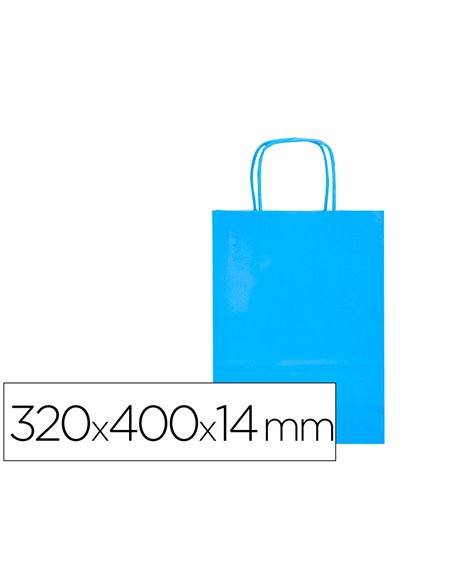 Sac papier q-connect cellulose l anse torsadee 320x400x14mm coloris bleu ciel.
