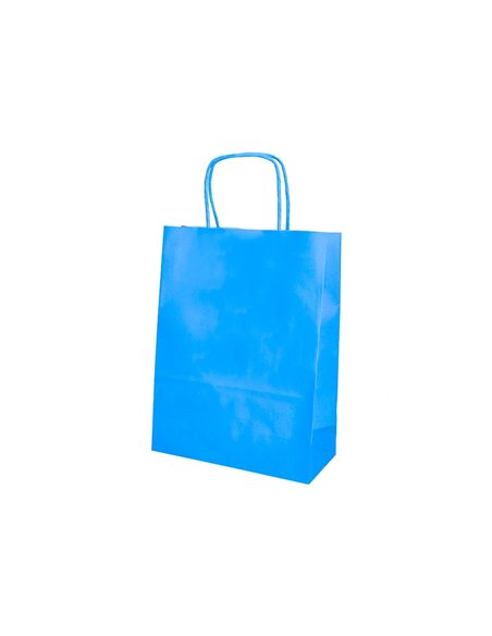 Sac papier q-connect cellulose l anse torsadee 320x400x14mm coloris bleu ciel.
