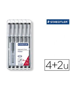 Stylo-feutre staedtler pigment liner technique 0.05mm 0.1mm 0.2mm 0.3mm 0.5mm 0.8mm noire pointe calibrée étui 4+2u.