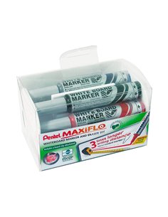 Brosse magnétique pentel pointe moyenne tracé 1.6mm inclus 4 marqueurs maxiflo coloris assortis noir bleu rouge vert. 2