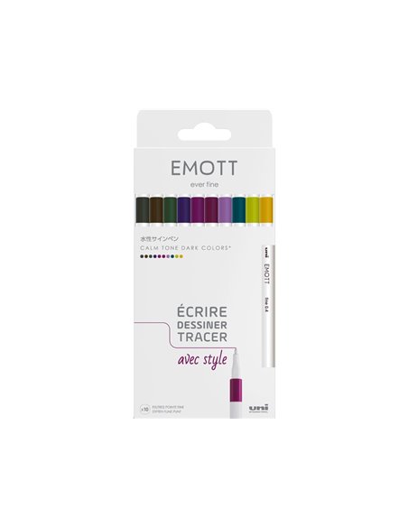 Feutre uniball emott calm-tone colors pointe fine coloris assortis pochette 10 unites.