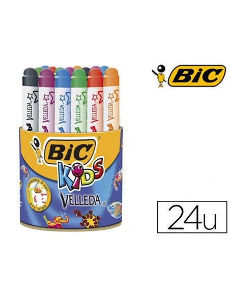 Marqueur bic mini velleda corps plastique effaçable pointe ogive 1.2mm résistante faible odeur 6 couleurs pot 24 unités.