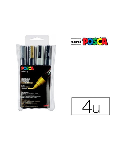 Marqueur posca pc3m gouache base eau couvrante inodore pointe conique fine noir blanc argent or 4un.