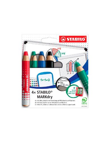 Marqueur sabilo boss markdry pour ecrire sur de tableau blanc 4 marqueurs 1 taille crayon 1 chiffonette.