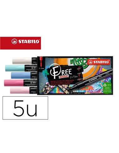 Marqueur stabilo candy free acrylic toutes surfaces t300 pointe moyenne set 1 coloris assortis coffret 5 unites.