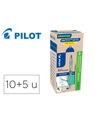 Pack pilot begreen b2p ecoball 10 stylos-bille pointe moyenne + 10 recharges bleu.