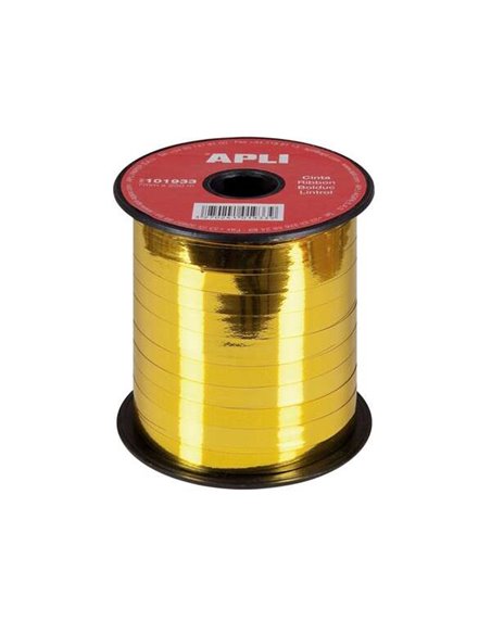 Rouleau de ruban cadeau Apli 7 mm x 250 m - Finition brillante - Couleur or