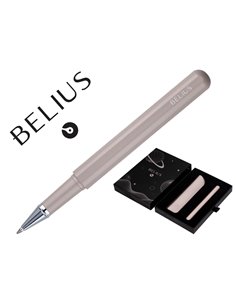 Roller et etui en simili cuir belius space b monochrome sans agrafe encre bleue coloris gris dans coffret cadeau.