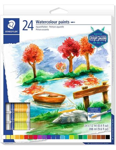 Lot de 24 tubes d'aquarelle Staedtler 12 ml - Couleurs vives - À utiliser sur papier aquarelle ou carton - Couleurs assorties
