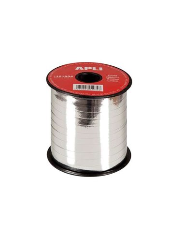Rouleau de ruban cadeau Apli 7 mm x 250 m - Finition brillante - Couleur argent