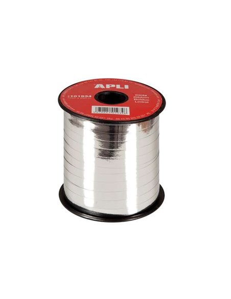 Rouleau de ruban cadeau Apli 7 mm x 250 m - Finition brillante - Couleur argent
