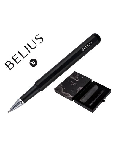 Roller et etui en simili cuir belius space b monochrome sans agrafe encre bleue coloris noir dans coffret cadeau.