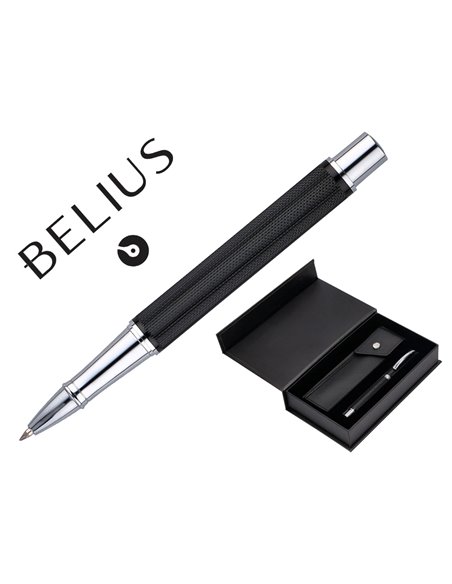 Roller et etui simili cuir belius turbo alum. Texture pointillee attributs argent encre bleue col. Noir coffret cadeau.