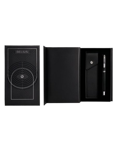 Roller et etui simili cuir belius turbo alum. Texture pointillee attributs argent encre bleue col. Noir coffret cadeau.