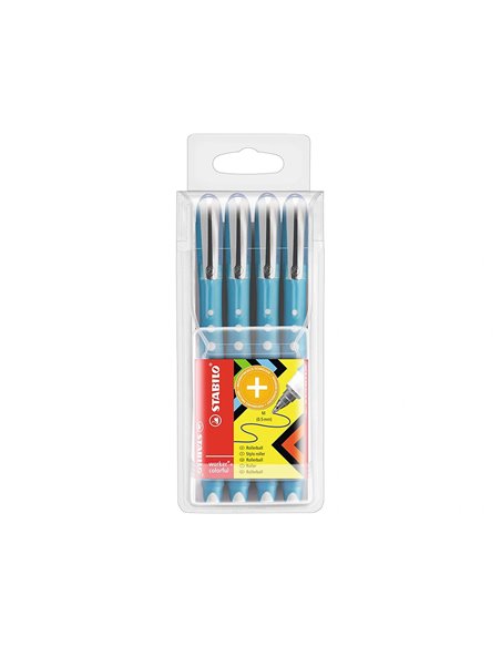 Roller stabilo worker colorful pointe en metal corps plastique encre liquide pochette de 4u.