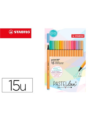 Stylo feutre stabilo pastellove point fine 0,4mm pochette de 15 coloris assortis.