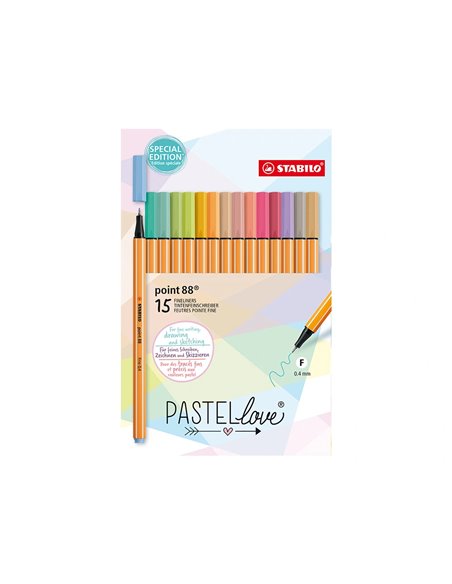 Stylo feutre stabilo pastellove point fine 0,4mm pochette de 15 coloris assortis.