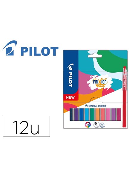 Stylo pilot frixion ball stick pointe 0,7mm encre gel effacable coloris assortis pochette 12 unites.