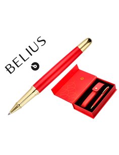 Stylo-bille et etui en simili cuir belius passion aluminium brosse attributs or encre bleue coloris rouge coffret cadeau.