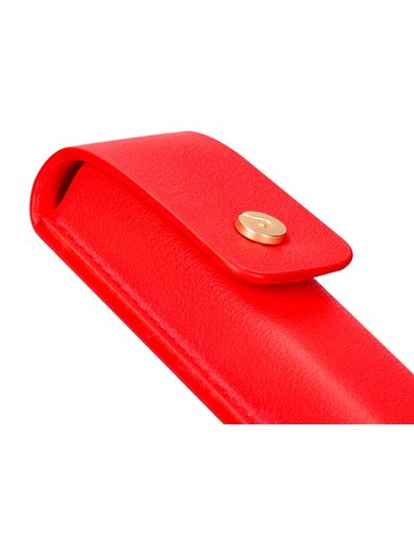 Stylo-bille et etui en simili cuir belius passion aluminium brosse attributs or encre bleue coloris rouge coffret cadeau.