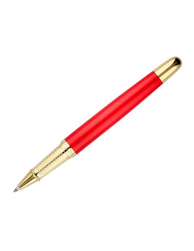Stylo-bille et etui en simili cuir belius passion aluminium brosse attributs or encre bleue coloris rouge coffret cadeau.