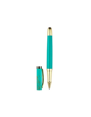 Stylo-bille et etui simili cuir belius soiree alum. Details et attributs or encre bleue coloris turquoise coffret cadeau.