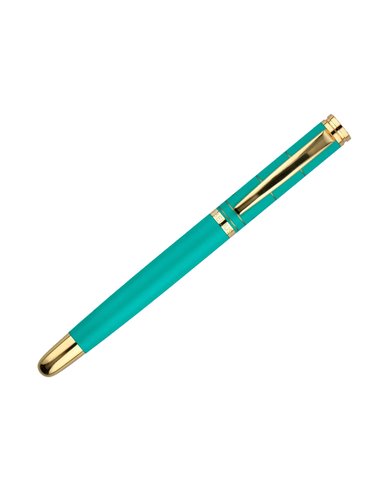Stylo-bille et etui simili cuir belius soiree alum. Details et attributs or encre bleue coloris turquoise coffret cadeau.