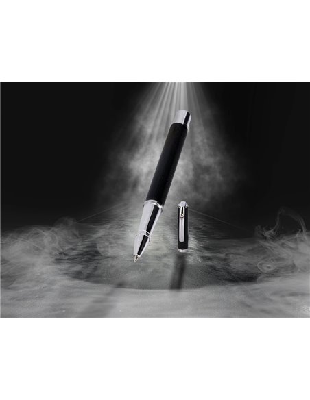 Stylo-bille etui simili cuir belius turbo alum. Texture pointillee attributs argent encre bleue col. Noir coffret cadeau.