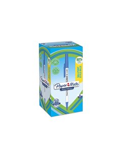 Stylo-bille paper mate kilometrico capuchon pointe moyenne 1mm encre bleue ultra douce boite 50 unites. 2