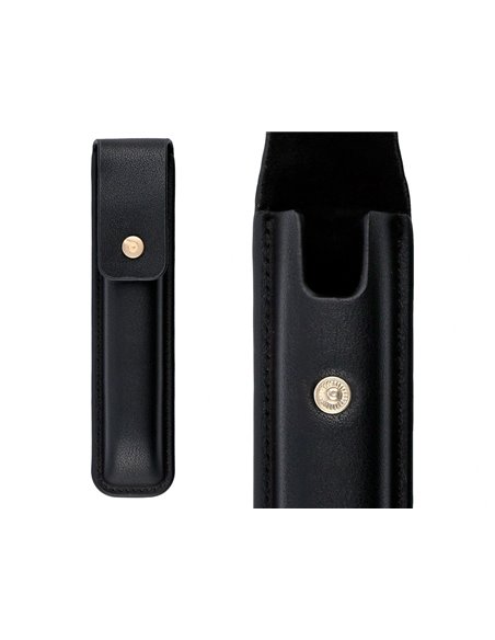 Stylo-plume et etui en simili cuir belius passion aluminium brosse attributs or encre bleue coloris noir coffret cadeau.