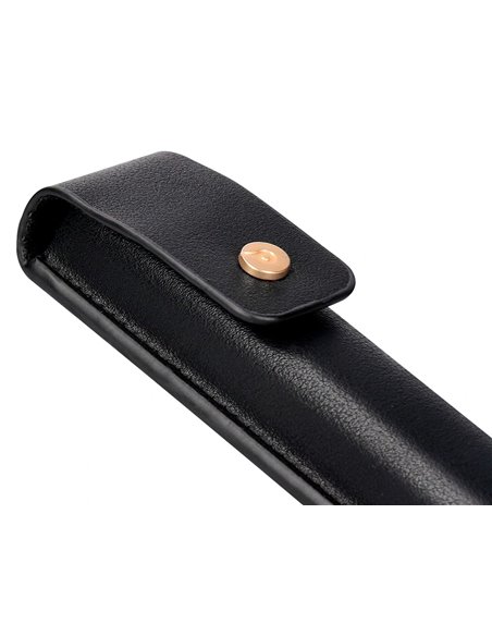 Stylo-plume et etui en simili cuir belius passion aluminium brosse attributs or encre bleue coloris noir coffret cadeau.