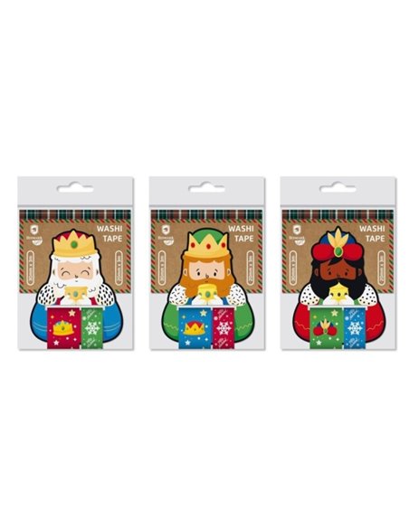 Lot de 2 rouleaux de ruban adhésif Washi de Noël Bismark pour cadeaux - Thème Rois Mages - Dimensions : 20 mm x 3 m et 30 mm x 3