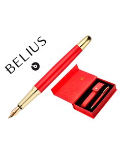 Stylo-plume et etui en simili cuir belius passion aluminium brosse attributs or encre bleue coloris rouge coffret cadeau.