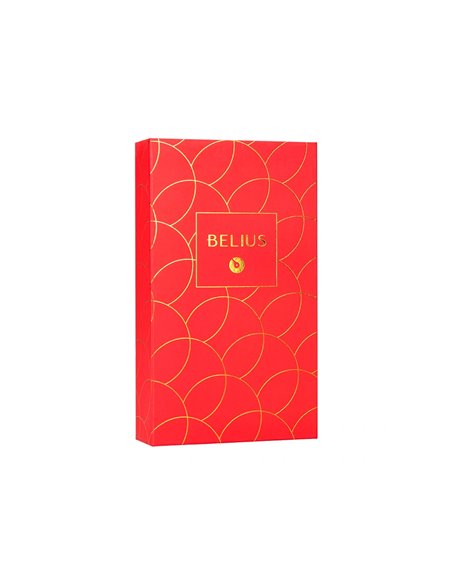 Stylo-plume et etui en simili cuir belius passion aluminium brosse attributs or encre bleue coloris rouge coffret cadeau.