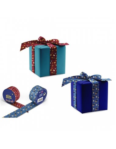 Rouleau de ruban cadeau de Noël Bismark - 60 mm x 2 m - 2 motifs aléatoires