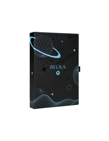 Stylo-plume et etui en simili cuir belius space b monochrome sans agrafe encre bleue coloris bleu dans coffret cadeau.