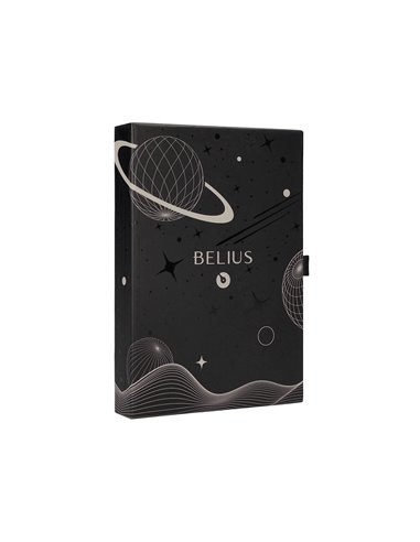Stylo-plume et etui en simili cuir belius space b monochrome sans agrafe encre bleue coloris gris dans coffret cadeau.