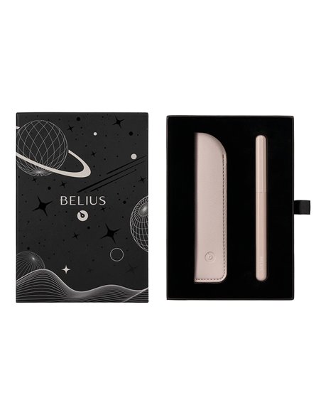 Stylo-plume et etui en simili cuir belius space b monochrome sans agrafe encre bleue coloris gris dans coffret cadeau.