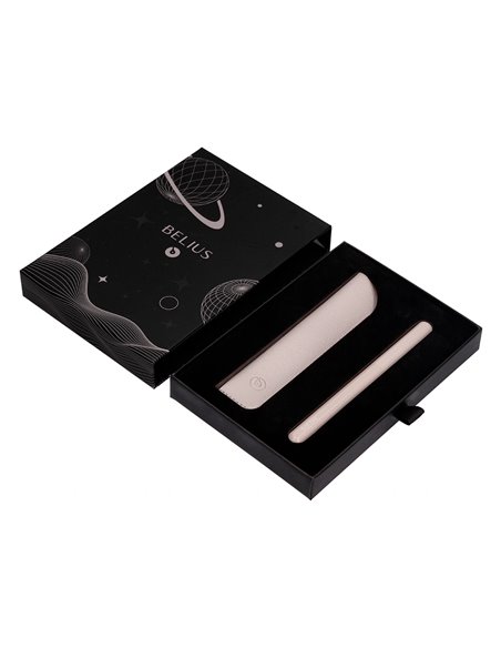 Stylo-plume et etui en simili cuir belius space b monochrome sans agrafe encre bleue coloris gris dans coffret cadeau.
