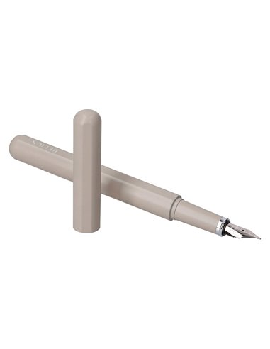 Stylo-plume et etui en simili cuir belius space b monochrome sans agrafe encre bleue coloris gris dans coffret cadeau.