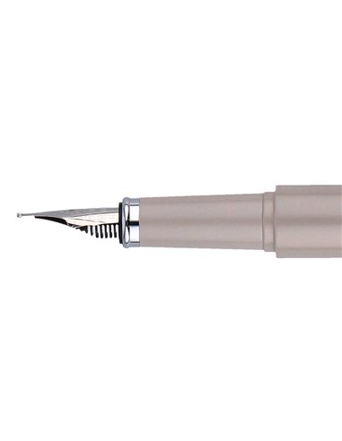 Stylo-plume et etui en simili cuir belius space b monochrome sans agrafe encre bleue coloris gris dans coffret cadeau.