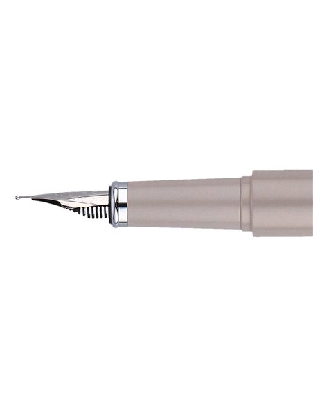 Stylo-plume et etui en simili cuir belius space b monochrome sans agrafe encre bleue coloris gris dans coffret cadeau.