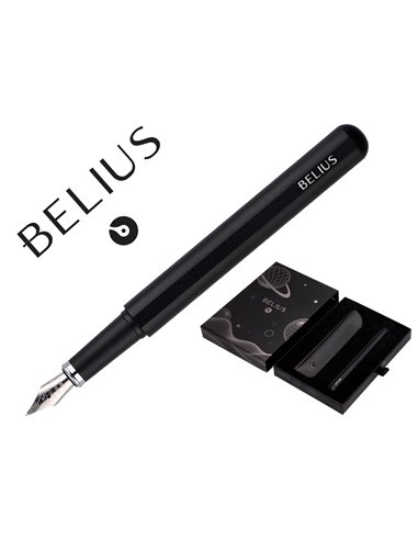 Stylo-plume et etui en simili cuir belius space b monochrome sans agrafe encre bleue coloris noir dans coffret cadeau.