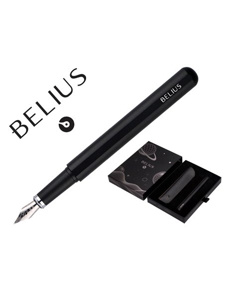Stylo-plume et etui en simili cuir belius space b monochrome sans agrafe encre bleue coloris noir dans coffret cadeau.