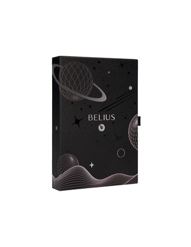 Stylo-plume et etui en simili cuir belius space b monochrome sans agrafe encre bleue coloris noir dans coffret cadeau.