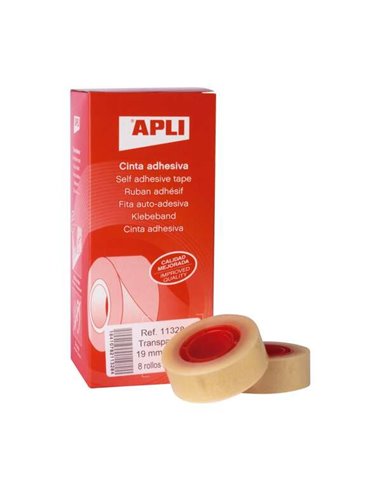 Apli Pack de 8 rubans adhésifs transparents 19 mm x 33 m