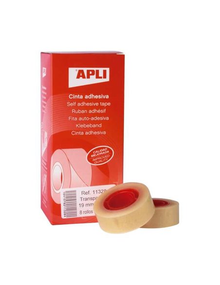 Apli Pack de 8 rubans adhésifs transparents 19 mm x 33 m