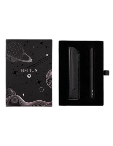 Stylo-plume et etui en simili cuir belius space b monochrome sans agrafe encre bleue coloris noir dans coffret cadeau.