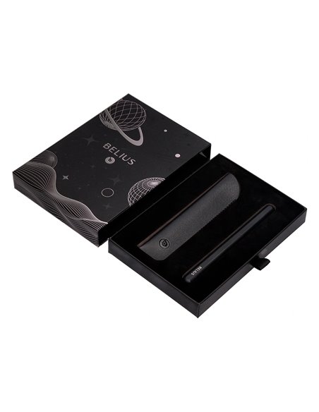 Stylo-plume et etui en simili cuir belius space b monochrome sans agrafe encre bleue coloris noir dans coffret cadeau.