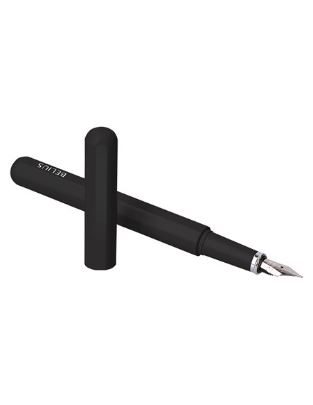 Stylo-plume et etui en simili cuir belius space b monochrome sans agrafe encre bleue coloris noir dans coffret cadeau.